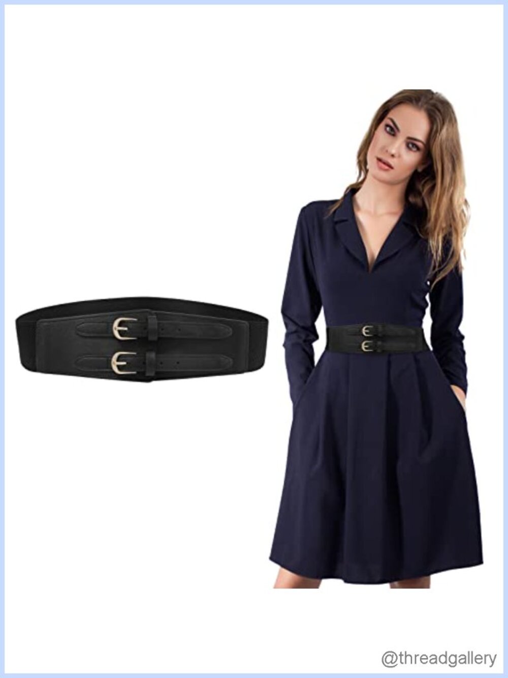 Wide Cinch Belt Faux Leather Double Buckle Stretchy Elastic Waist Belt for